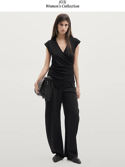 Metallic finish top with surplice neckline