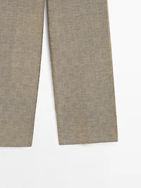 Check cotton blend straight-leg trousers