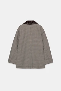 HOUNDSTOOTH FAUX LEATHER TRIM JACKET