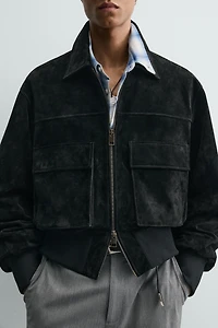 BLOUSON COURT EN CUIR CROÛTE