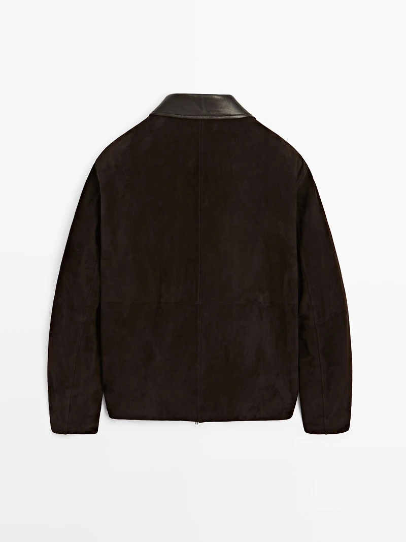 Suede leather jacket with collar detail