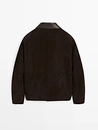 Suede leather jacket with collar detail