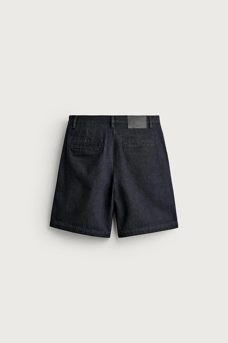 RELAXED FIT PLEATED CHINO DENIM SHORTS