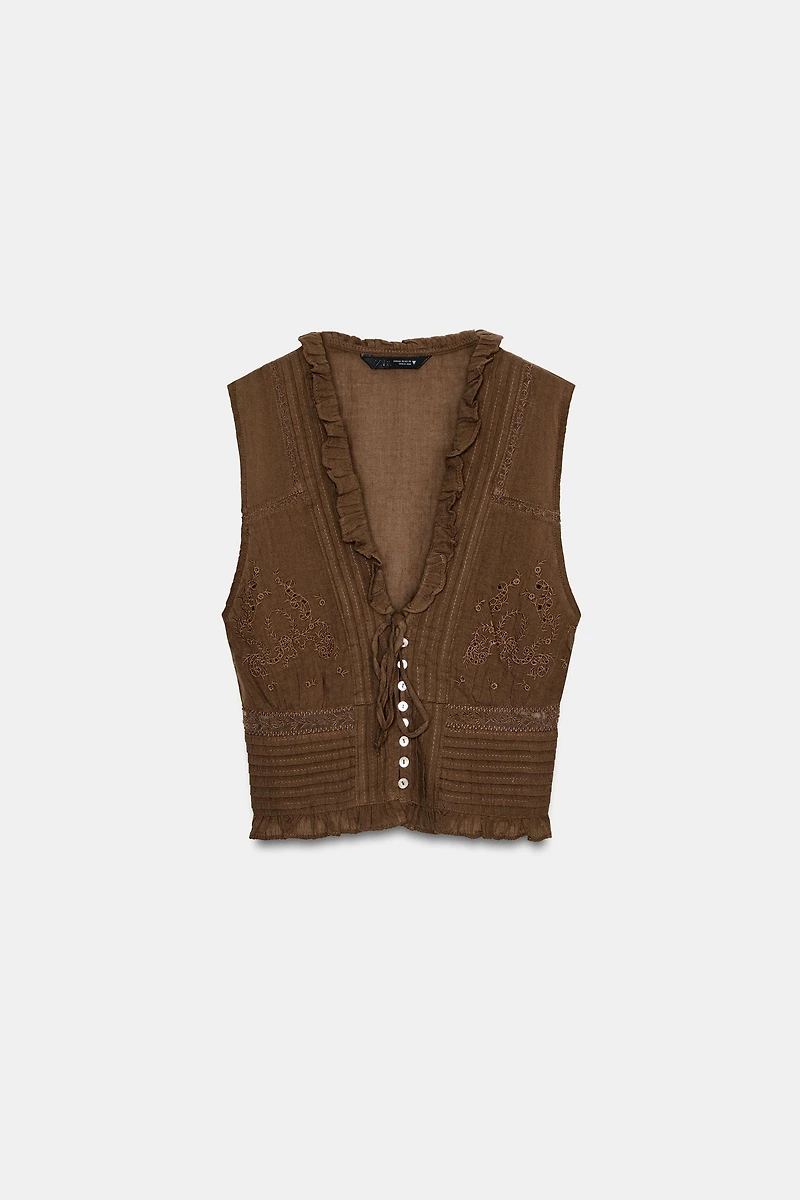 EMBROIDERED GAUZE TOP