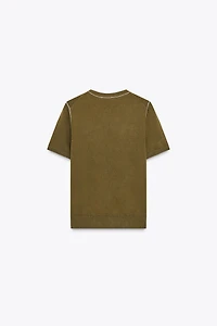 CONTRAST TRIM KNIT SHORT SLEEVE TOP
