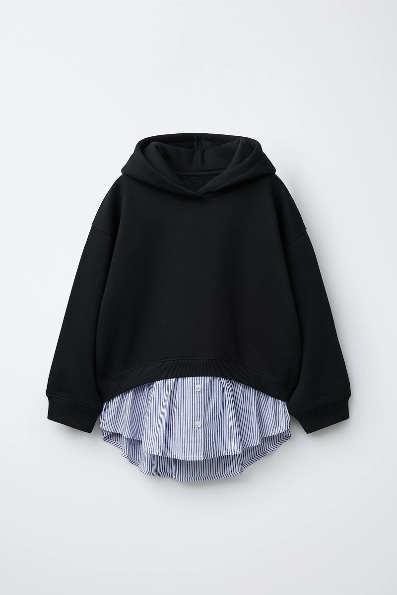 STRIPED DOUBLE HEM HOODIE SWEATSHIRT