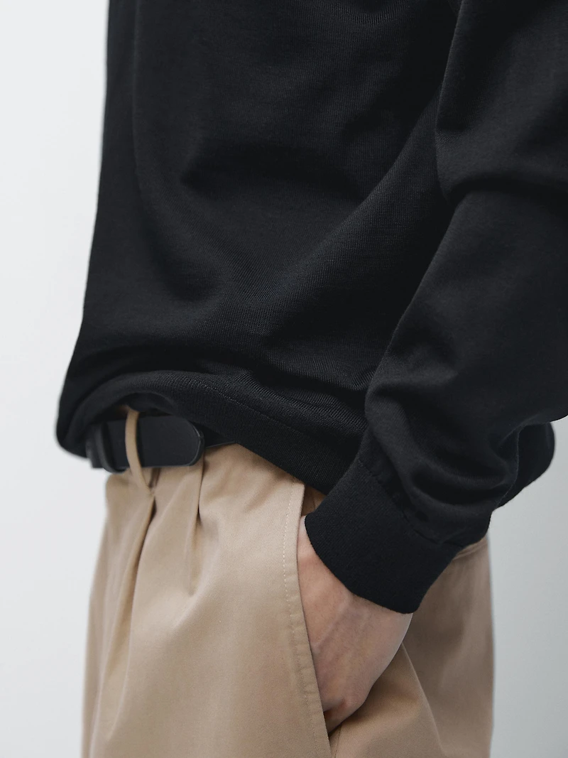 100% wool knit sweater with polo collar