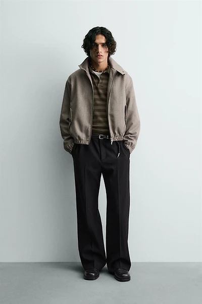 HERRINGBONE TEXTURED CROPPED FIT JACKET