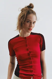 SHORT SLEEVE BUTTON T-SHIRT