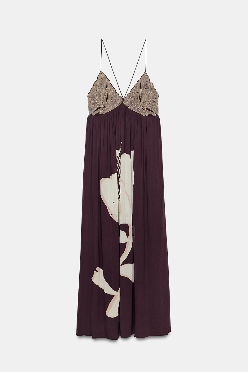 BEADED FLORAL PRINT DRESS