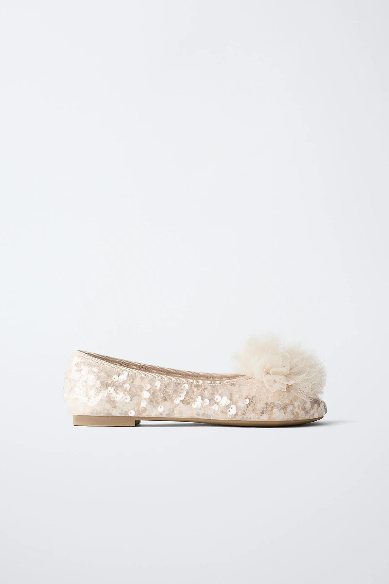SEQUIN POM-POM BALLET FLATS