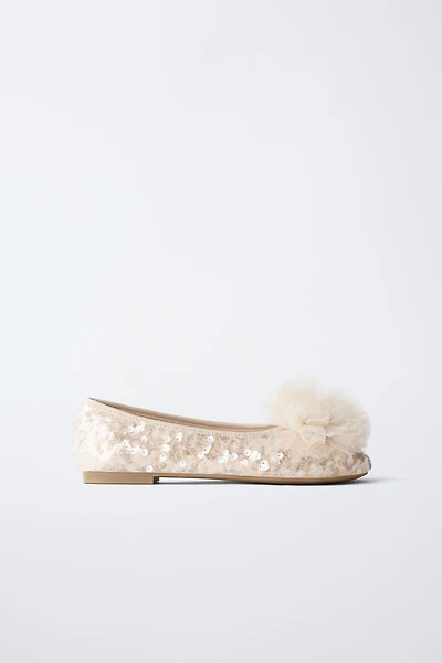 SEQUIN POM-POM BALLET FLATS