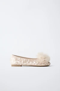 SEQUIN POM-POM BALLET FLATS