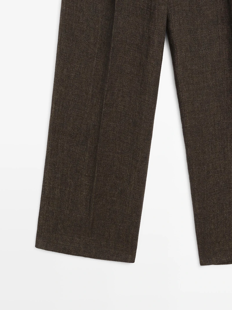 Pantalon à pinces total look lin mélangé