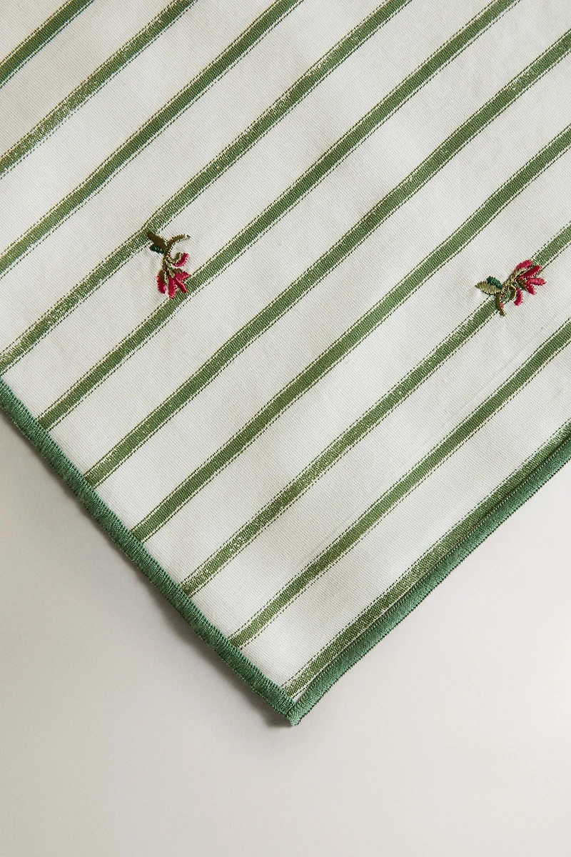 STRIPED TABLECLOTH WITH FLORAL EMBROIDERY