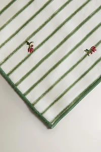 STRIPED TABLECLOTH WITH FLORAL EMBROIDERY