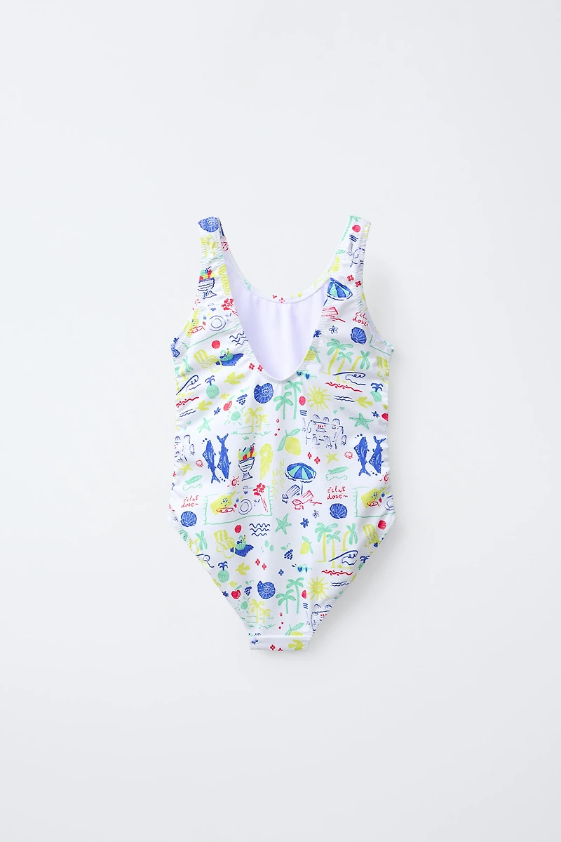 6-14 YEARS/ BEACH PRINT SWIMSUIT