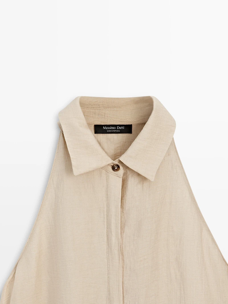 Robe midi col polo en lin