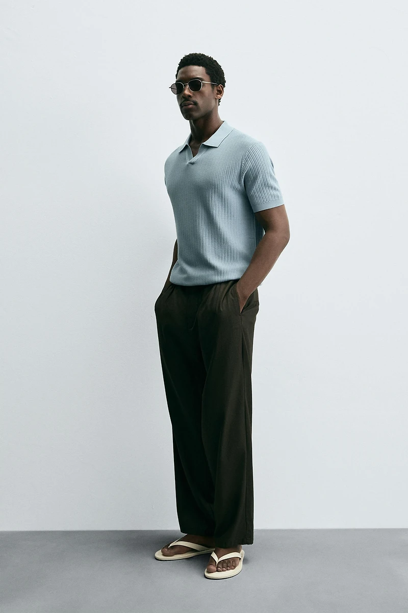 RIBBED KNIT POLO SHIRT