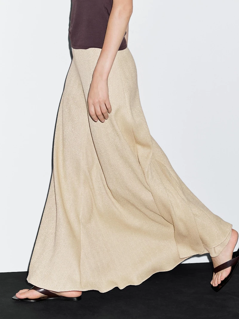 Long herringbone cotton blend skirt