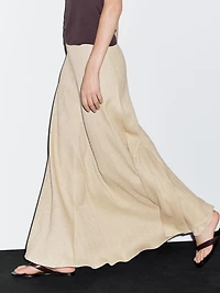 Long herringbone cotton blend skirt