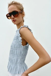 SMOCKED GINGHAM TOP
