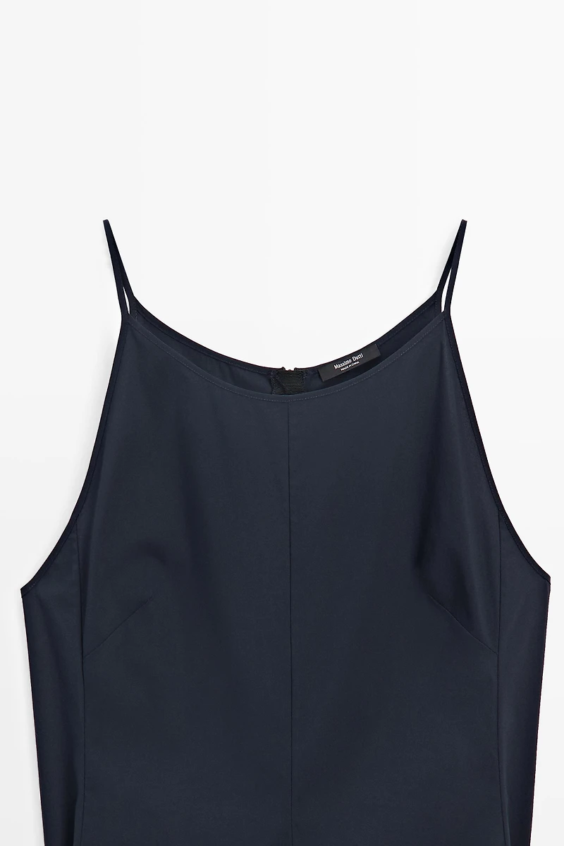 Cotton blend poplin spaghetti strap dress