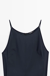 Cotton blend poplin spaghetti strap dress