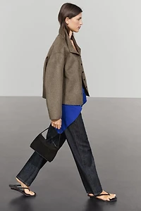 Wool blend high collar coat