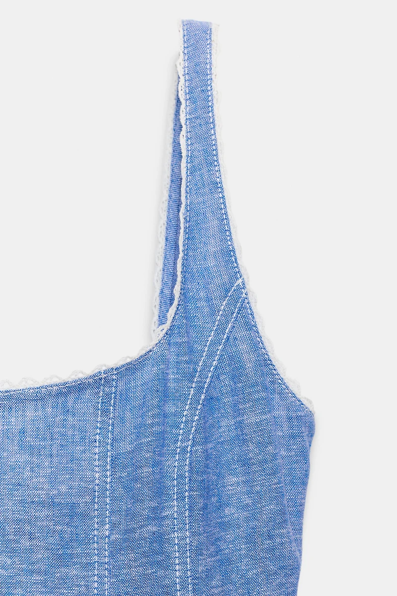 ROBE MI-LONGUE EN LIN ET DENTELLE