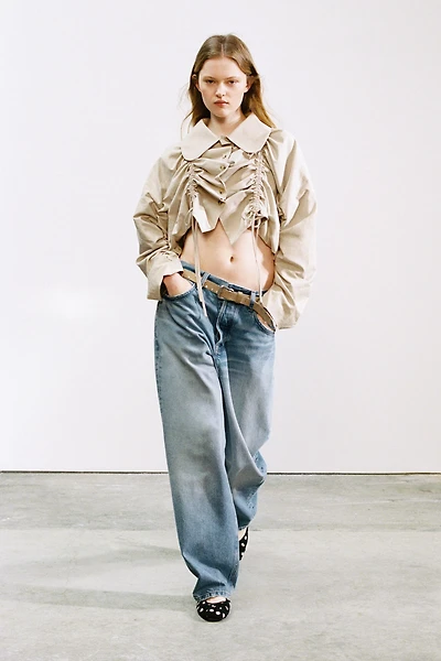 VESTE COURTE GABARDINE À PLIS
