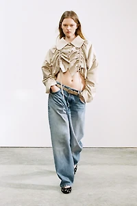 VESTE COURTE GABARDINE À PLIS