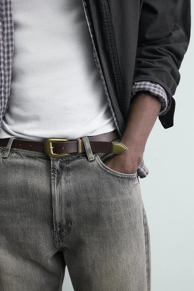 LEATHER BELT WITH METAL TIP