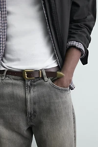 LEATHER BELT WITH METAL TIP
