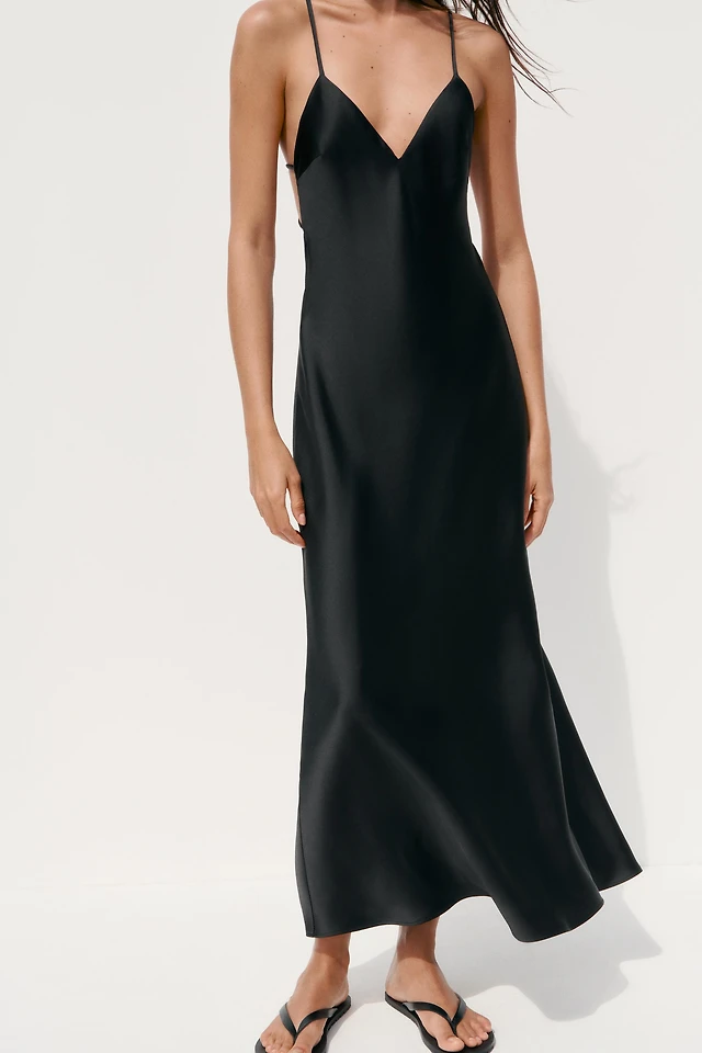 Zara Black Satin Backless Dress Zara Satin Effect Slip Dress Black