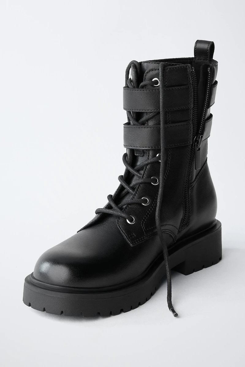 LEATHER DOUBLE-BUCKLE BOOTS