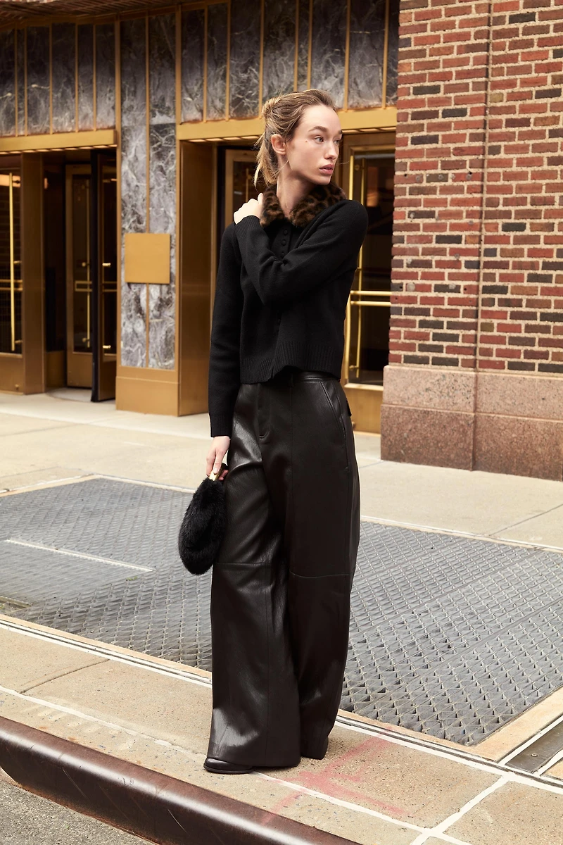 FAUX FUR COLLAR CARDIGAN