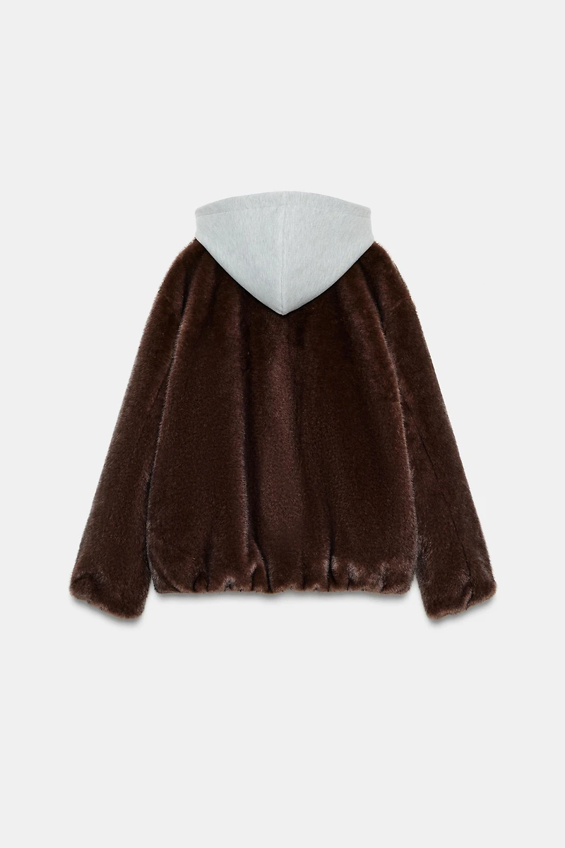 FAUX FUR COMBINATION BOMBER JACKET