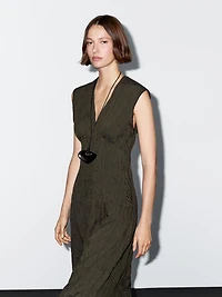 Creased-effect long pleated dress