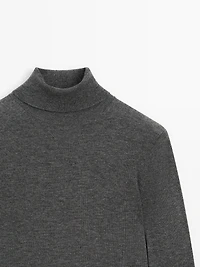 Wool blend high neck knit sweater