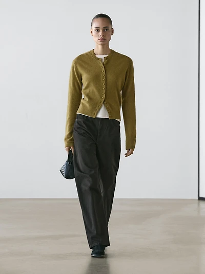 100% wool knit cardigan with covered buttons