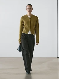 100% wool knit cardigan with covered buttons