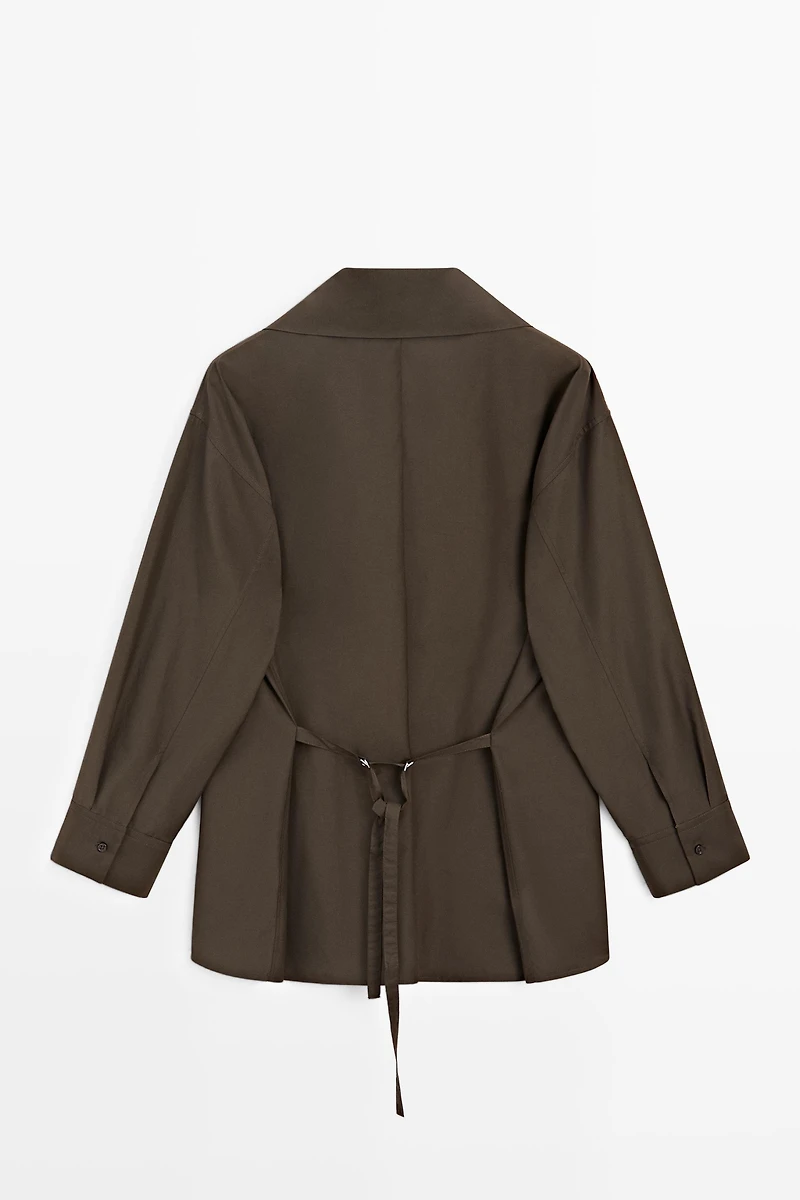 High collar overshirt with buckle detail