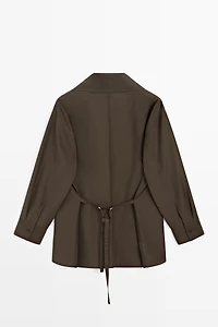 High collar overshirt with buckle detail