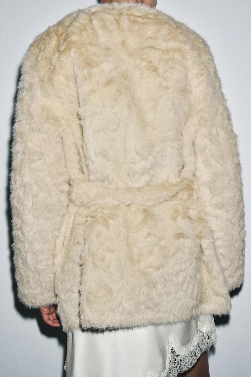 FAUX FUR BELTED JACKET ZW COLLECTION