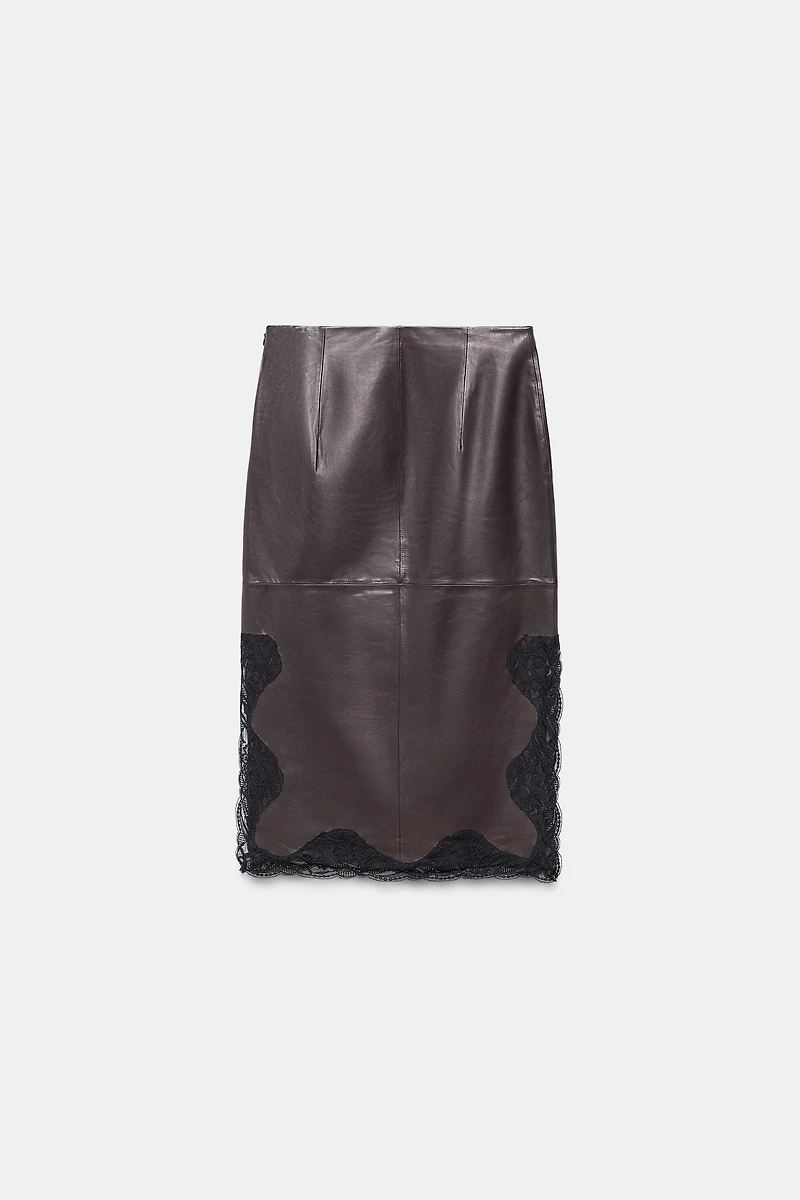 100% LEATHER LACE SKIRT ZW COLLECTION LIMITED EDITION