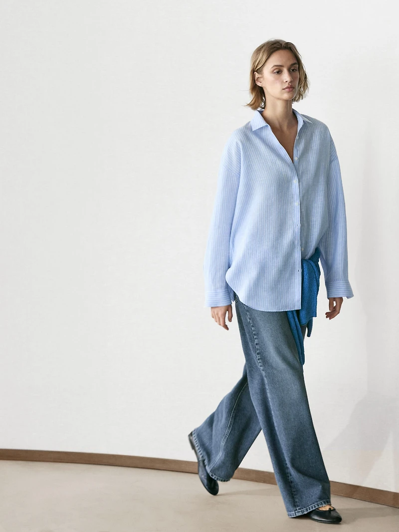 Flowing striped 100% linen shirt