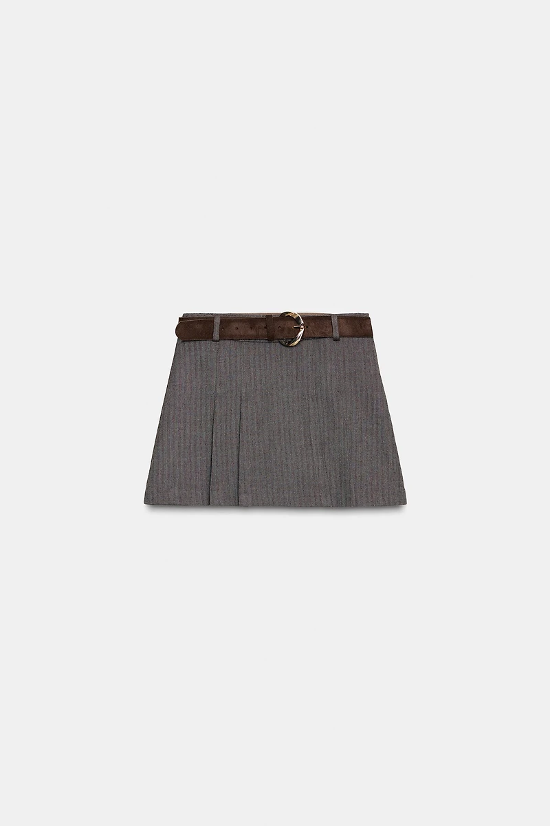 JUPE-CULOTTE À PLIS ET CEINTURE