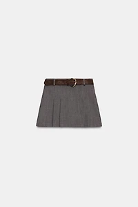 JUPE-CULOTTE À PLIS ET CEINTURE