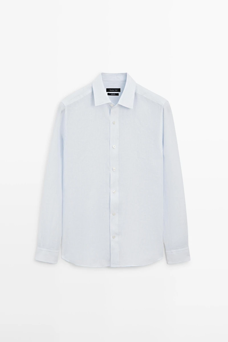 Chemise slim à rayures en lin